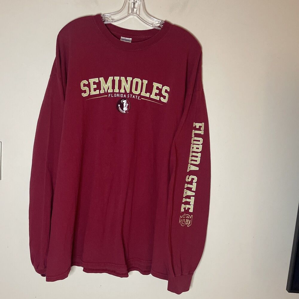FSU Florida Seminoles Men’s Long Sleeve Burgundy T Shirt Arm Spellout 2XL XXL